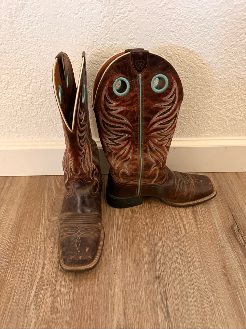Ariat Brown Leather Boots with Turquoise Accents